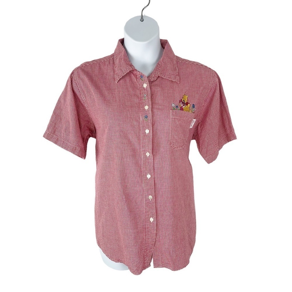Vintage Disney Red Winnie the Pooh Gingham Embroidered Button Up Shirt 22W